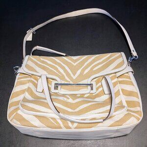 White & beige zebra print Coach purse